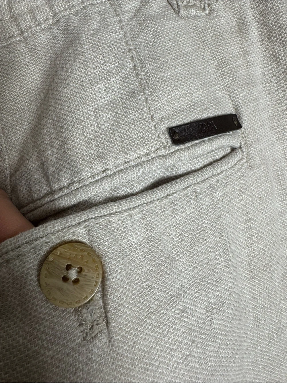 Zara Men’s Beige Linen Blend Tapered Straight Slim Drawstring Trousers